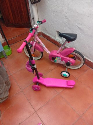 Bici niña rosa y patinete regalo