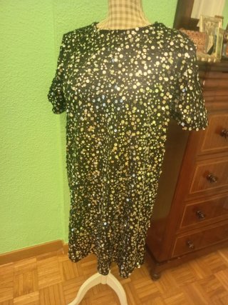 Vestido fiesta lentejuelas negro y plata