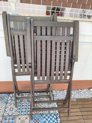 Mesa hexagonal teka + 4 sillas. Leer descripción