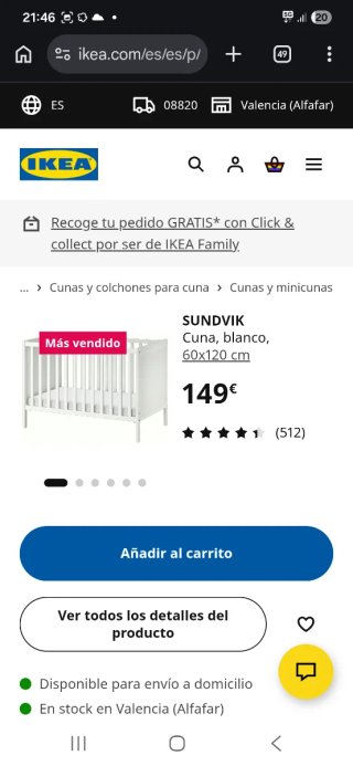 Cuna blanca de madera IKEA