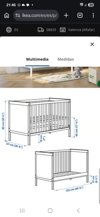 Cuna blanca de madera IKEA