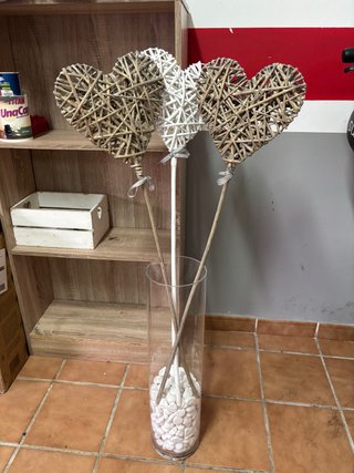 Jarrón Corazones Mimbre Decorativo