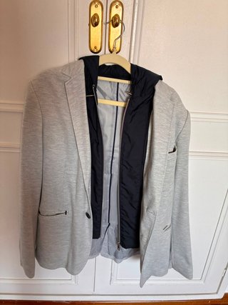 Blazer Zara Man Gris con Capucha Azul Talla M