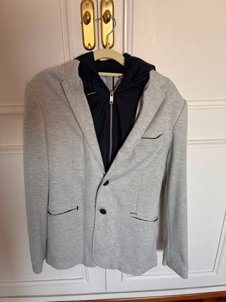 Blazer Zara Man Gris con Capucha Azul Talla M