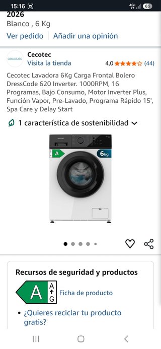 Lavadora Cecotec 6kg Carga Frontal