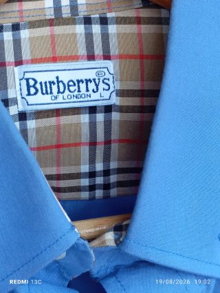 Camisa Burberrys Azul con Detalles Beige