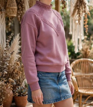 Sudadera rosa con encaje cuello alto Salsa Jeans S