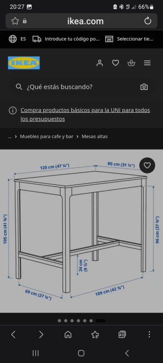 Mesa alta Ikea Ekedalen madera
