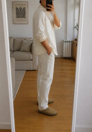 Sobrecamisa Mango Regular Fit Beige/Blanco