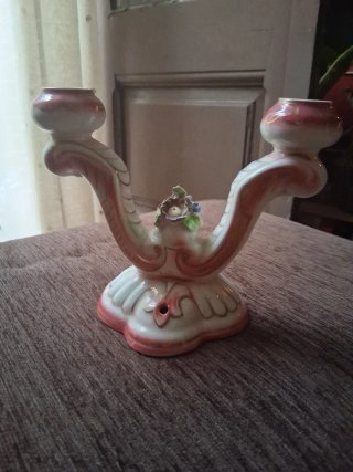 Juego Jarrón y Candelabro antiguo Porcelana