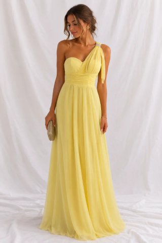 Vestido amarillo de fiesta asimétrico
