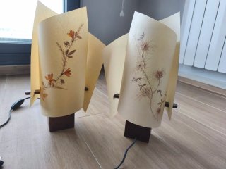 2 Lámparas Mesa Papel y Madera Flores
