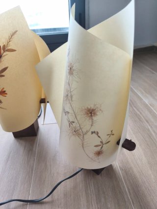 2 Lámparas Mesa Papel y Madera Flores