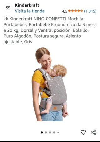 Mochila portabebés gris con puntos blancos
