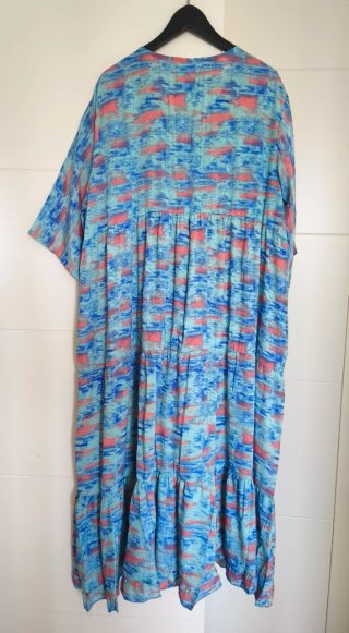 Vestido largo seda estampado azul rosa 50 52 maxi