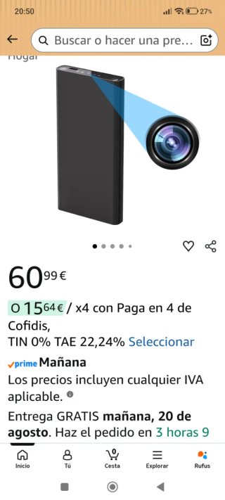 Batería Espía 10.000 mAh - 55h Horas de Grabación