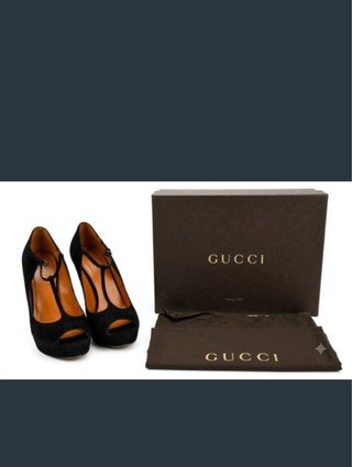 Zapatos Gucci Tacón Negro T-Strap Peep Toe