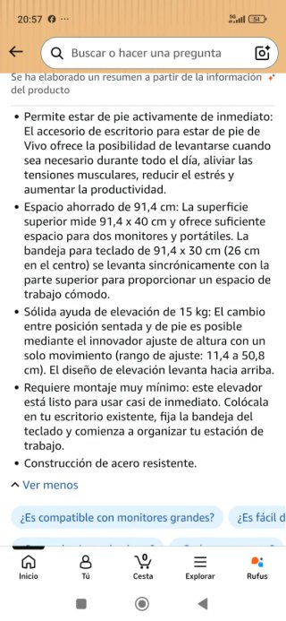 SobrEscritorio Elevable Negro para 2 Monitores.