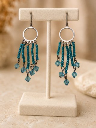 Pendientes largos boho turquesa
