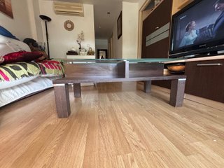 Mesa centro cristal y madera elegante