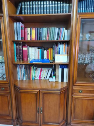 Mueble librería con vitrina y cristalera