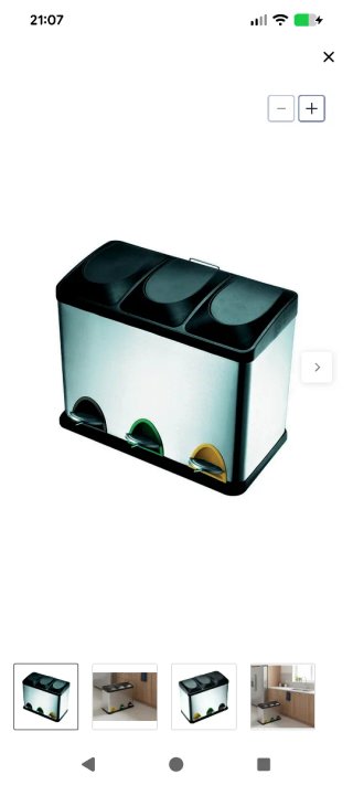 Cubo de basura metálico con 3 compartimentos