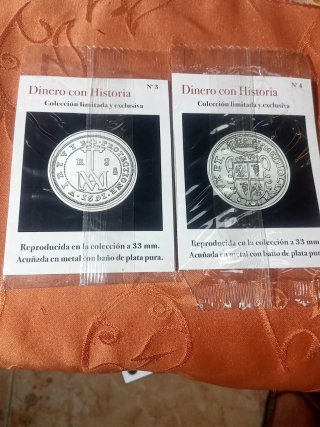 2 Monedas Dinero con Historia Plata Reproducción
