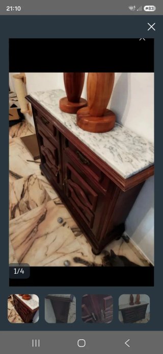 Mueble de entrada vintage madera y mármol.