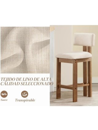 Taburetes de Bar Madera y Lino (2 uds)