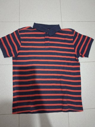 Camiseta Polo Rayas Hombre Azul Naranja