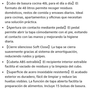 Cubo Basura Cocina 48L Acero Inoxidable
