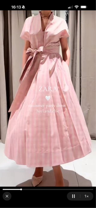 Vestido ZARA popelina rosa y blanco