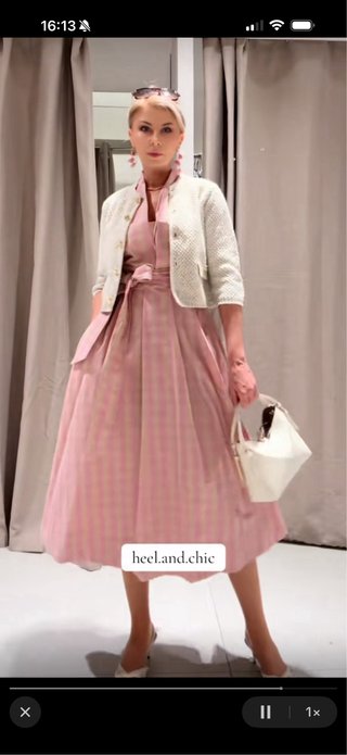 Vestido ZARA popelina rosa y blanco