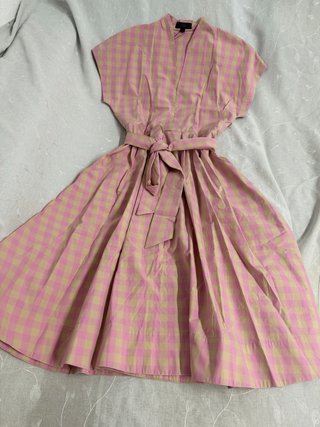 Vestido ZARA popelina rosa y blanco