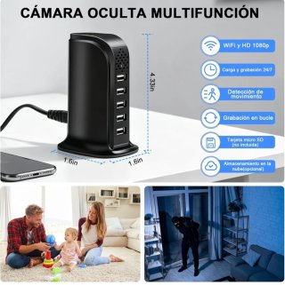 Cámara Espía Cargador USB WiFi HD 1080P App Tuya