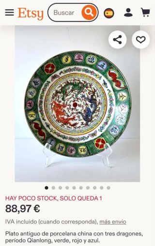 Plato de porcelana china dragones sello