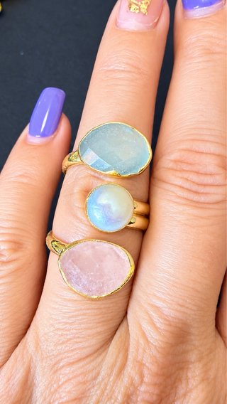 Anillo ajustable perla y piedras naturales