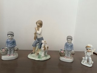 Juego 4 figuras porcelana niños y animales