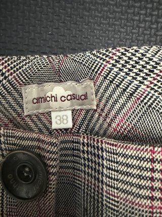 Pantalón de cuadros gris y rosa mujer