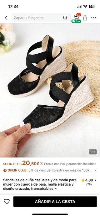 Sandalias cuña bordadas negras