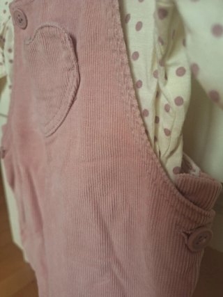 Conjunto Peto y Camiseta Bebe Rosa Lunares