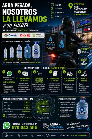 Llevar agua a domicilio 6,7,8,9L,de condis o día