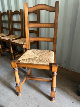 Conjunto 4 Sillas Rústicas Madera y Mimbre