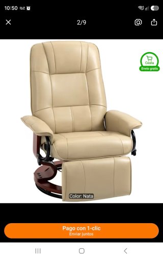 Sillón relax piel color nata,con reposapies Nuevo