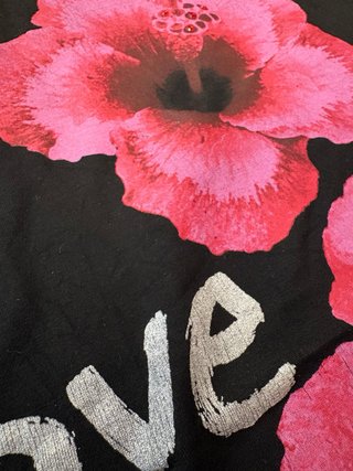 Vestido Desigual Negro Flores Rosas Talla M