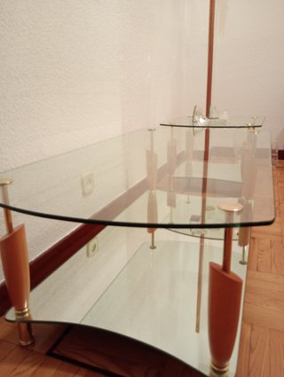 Mesa centro y auxiliar cristal y madera