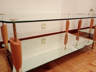 Mesa centro y auxiliar cristal y madera