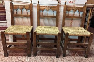 Conjunto 6 sillas enea artesanales madera