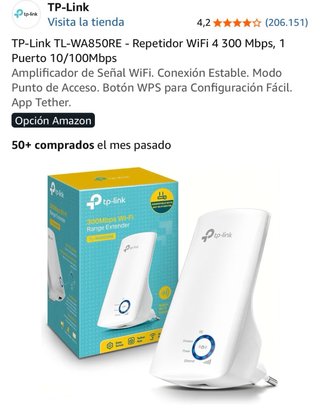 Repetidor WiFi 4 TP-Link TL-WA850RE 300 Mbps