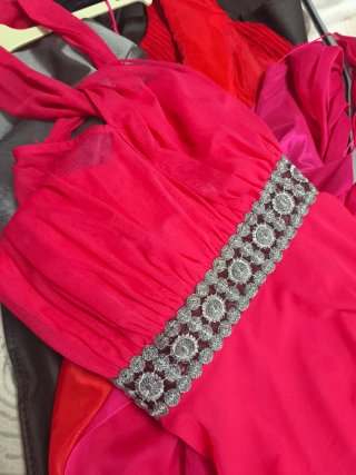 Vestido fiesta fucsia y plateado Vertice Gala T.50